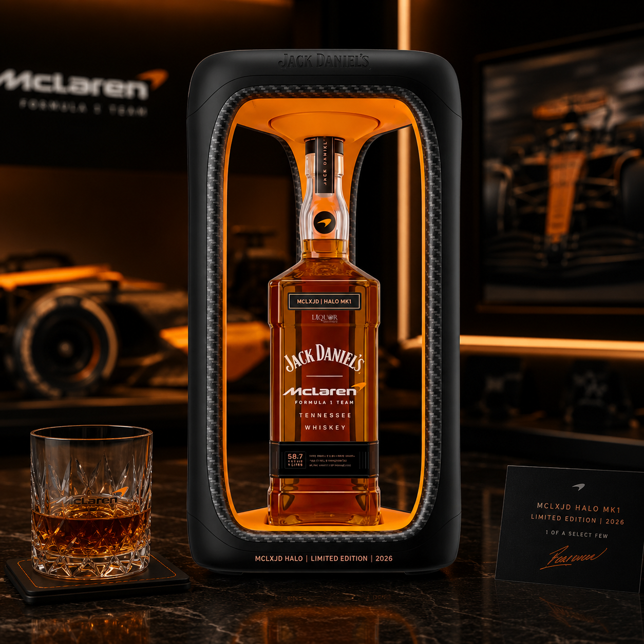 Jack Daniel's x McLaren Racing HALO MK1 Limited Edition Tennessee Whiskey 1L: A Collector's Masterpiece Inspired by Performance