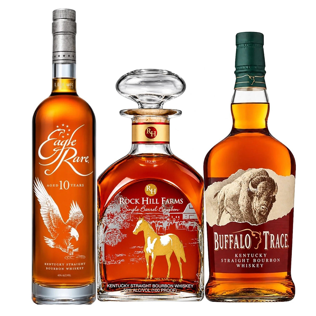 Eagle Rare 10 Year, Rock Hill Farms & Buffalo Trace Bourbon Whiskey Bundle 750ml - Liquor Boutique