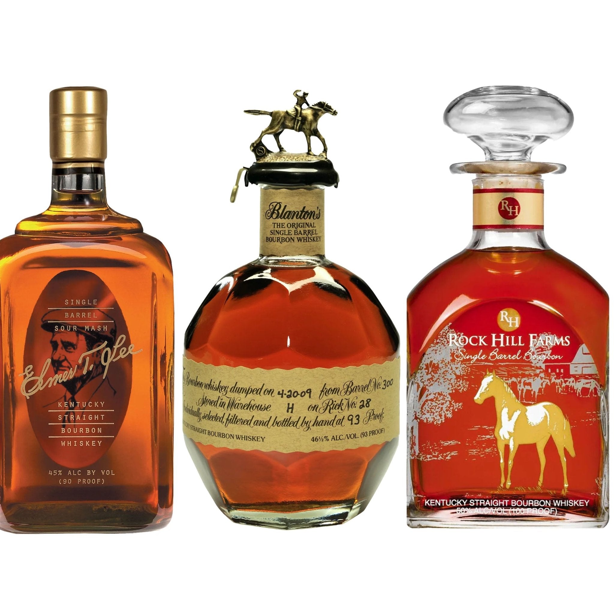 Elmer T. Lee, Blanton's Single Barrel, & Rock Hill Farms Bourbon Whiskey Bundle - Liquor Boutique
