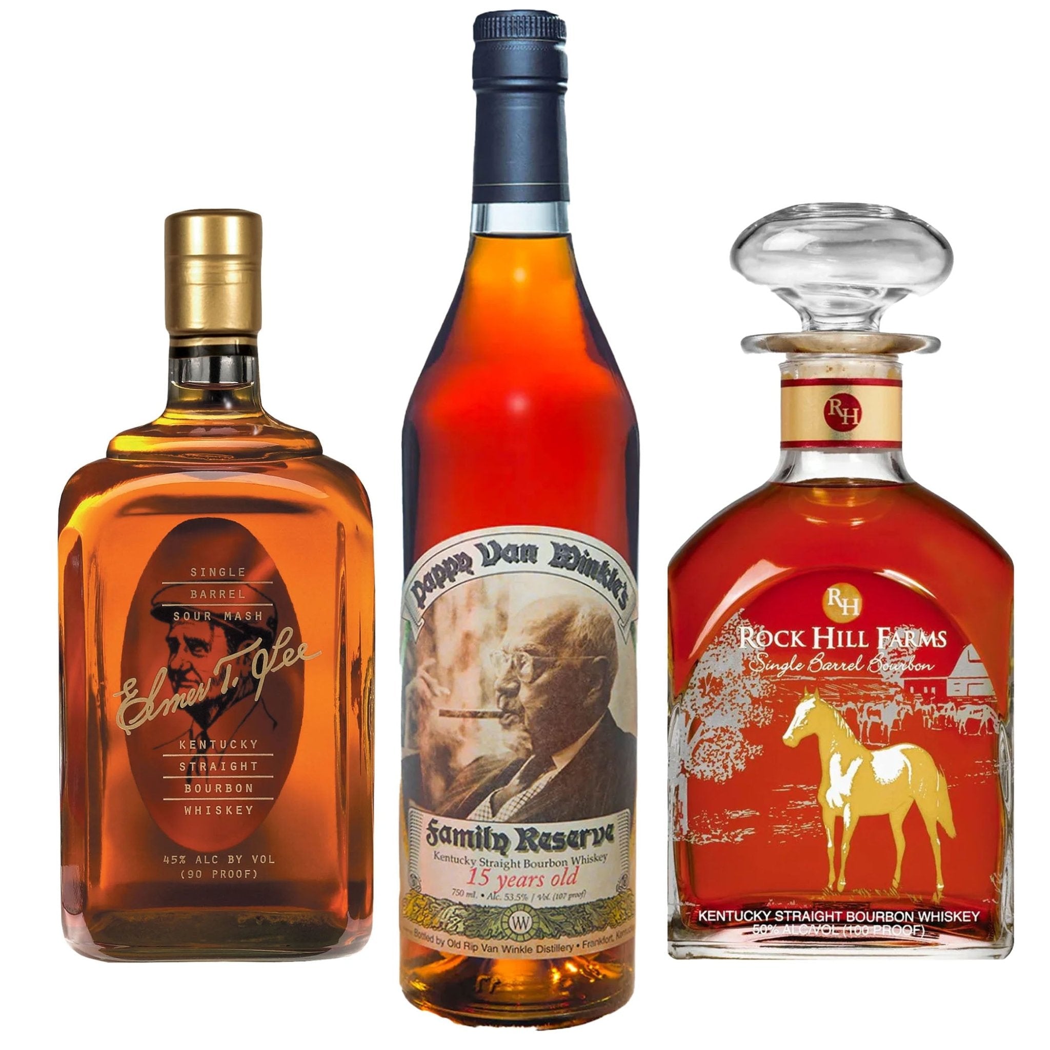 Elmer T. Lee, Pappy Van Winkle 15 Year, & Rock Hill Farms Bourbon Whiskey Bundle - Liquor Boutique