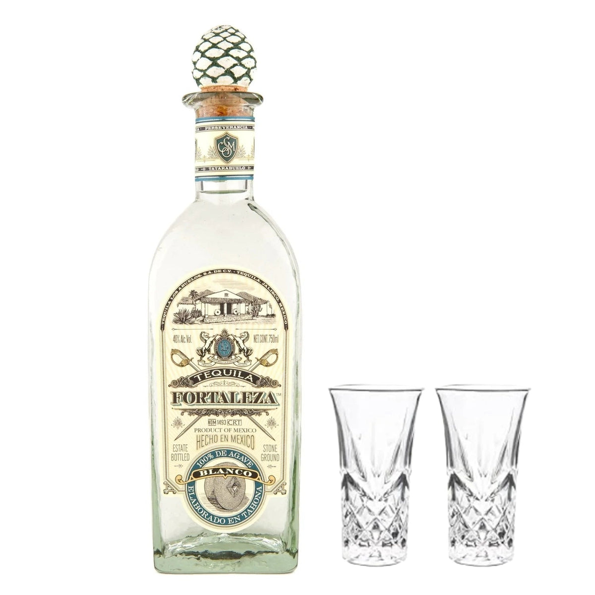 Fortaleza Blanco Tequila With 2 Shot Glasses Bundle - Liquor Boutique