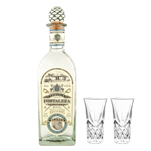 Fortaleza Blanco Tequila With 2 Shot Glasses Bundle - Liquor Boutique