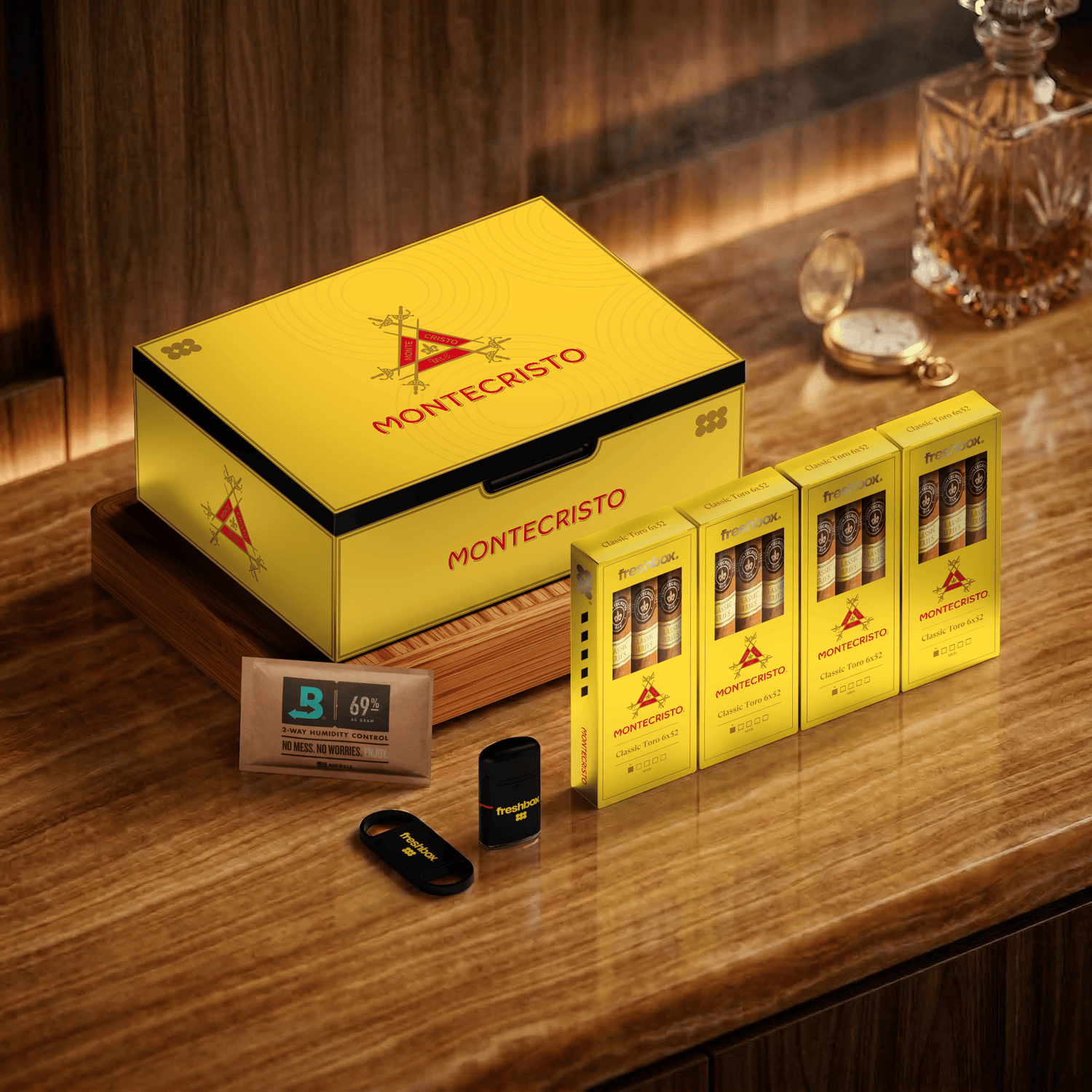 FreshBox Montecristo Classic Edition Humidor Starter Kit - Liquor Boutique