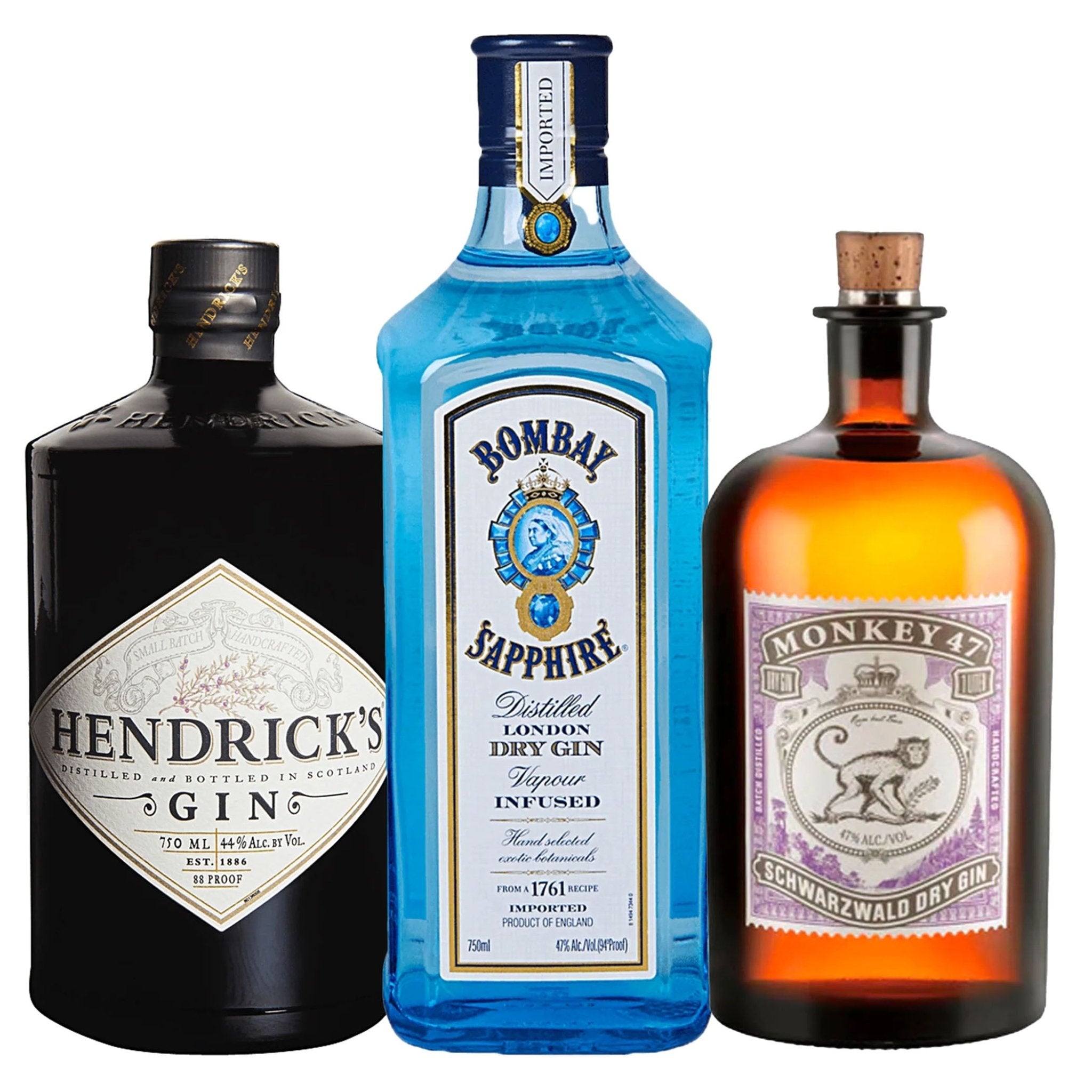 Hendrick's, Bombay Sapphire, & Monkey 47 Gin Bundle - Liquor Boutique