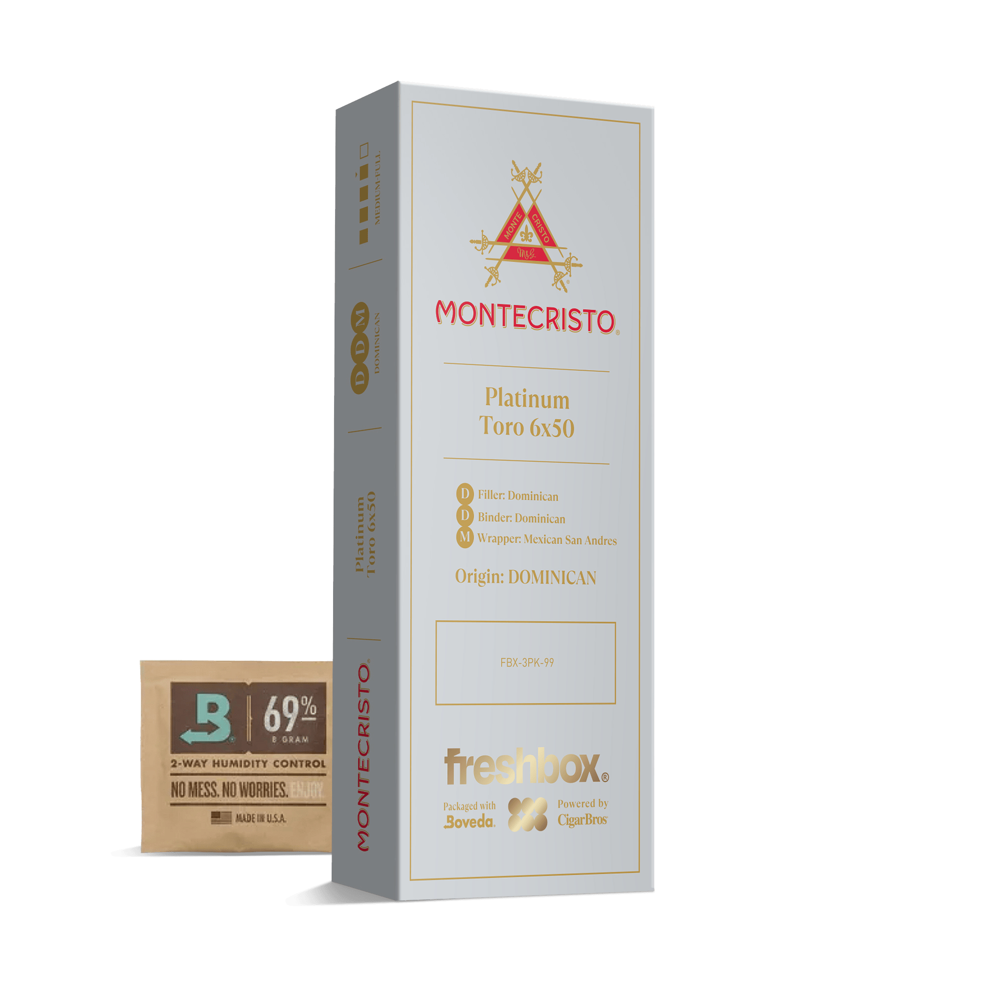 Monte Cristo Platinum Toro 6x50 FreshBox | 3-Pack