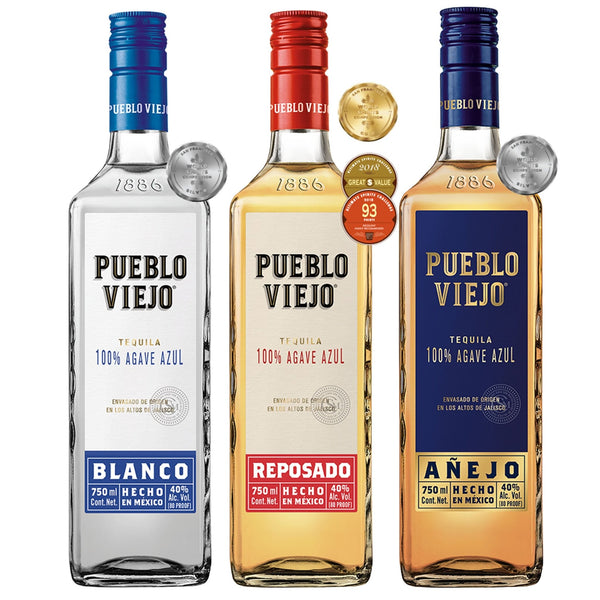 Pueblo Viejo Blanco, Reposado, & Anejo Tequila Bundle 750ml - Liquor Boutique