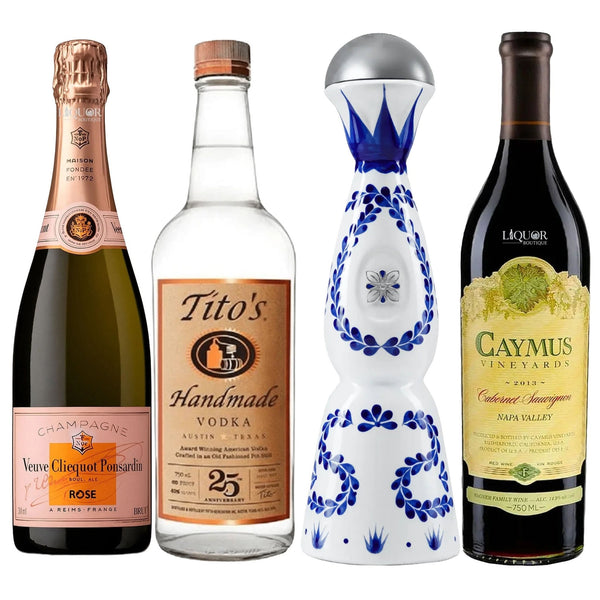 Veuve Clicquot Rose, Tito's, Clase Azul, & Caymus Gift Set Bundle - Liquor Boutique