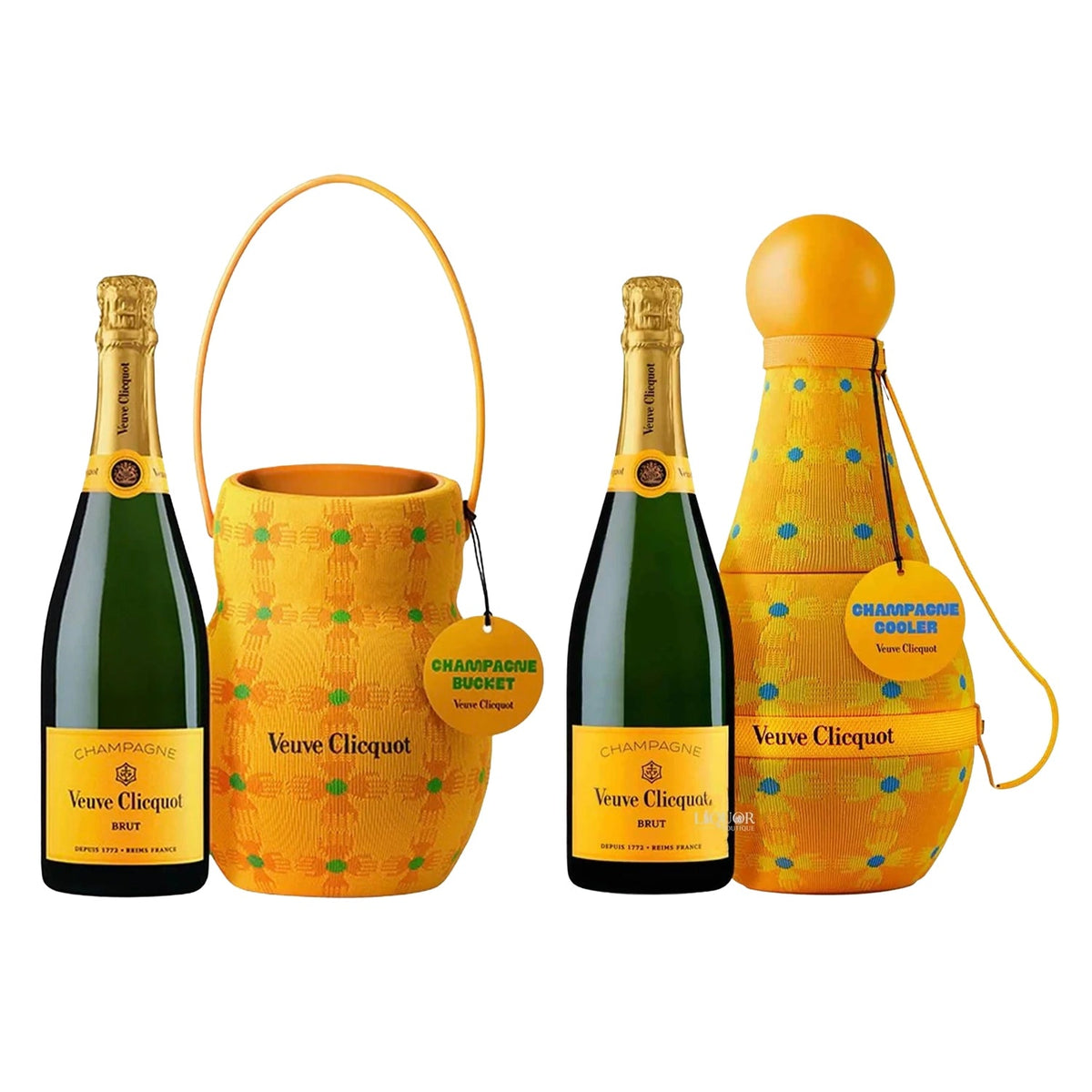 Veuve Clicquot Yellow Label Brut Champagne Sun Club Cooler Bucket & Yinka Ilori Sun Totem Cooler Gift Box Bundle 750ml - Liquor Boutique