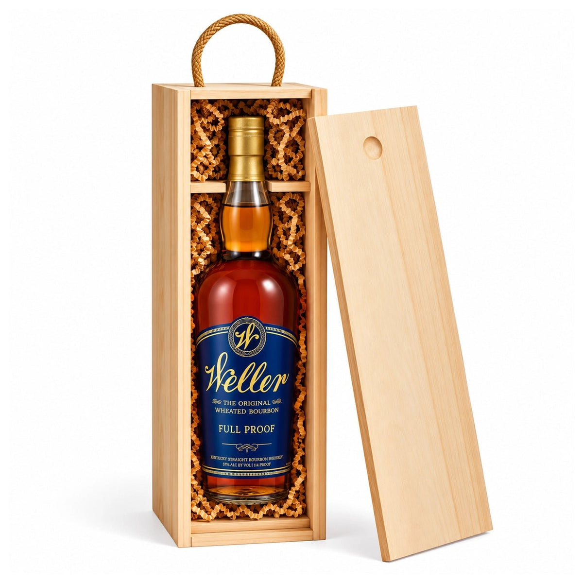 Weller Full Proof Bourbon Whiskey with Wooden Gift Box 750ml - Liquor Boutique