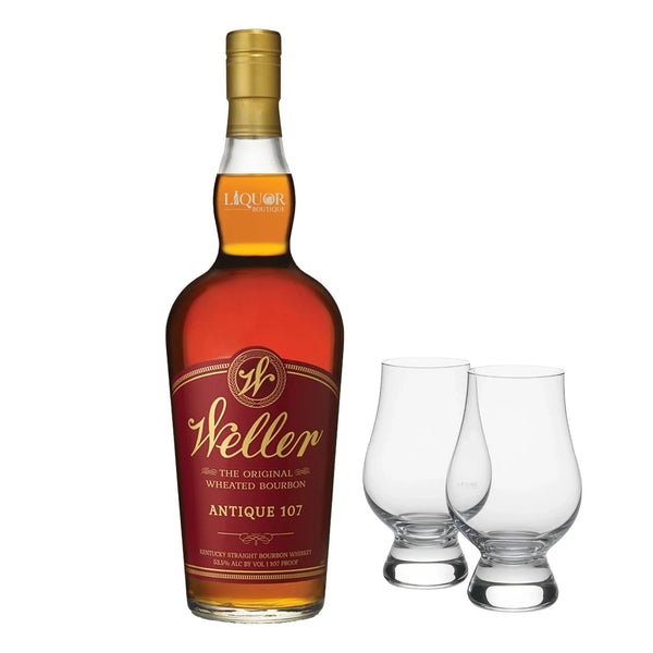 W.L. Weller Antique 107 Bourbon Whiskey with Glencairn Glass Set - Liquor Boutique