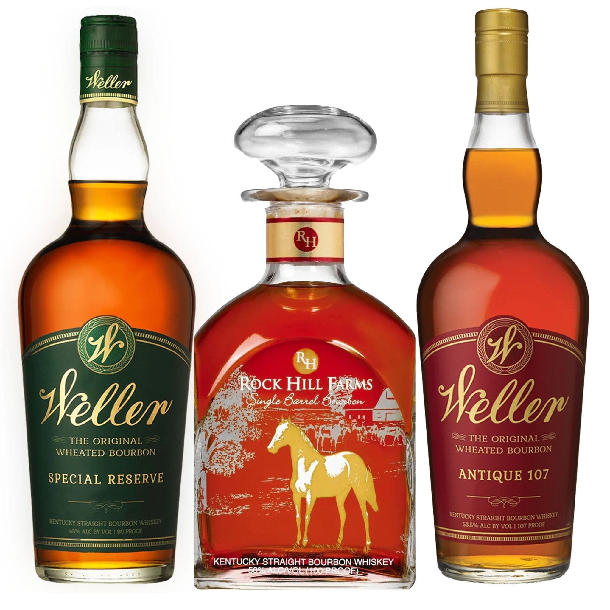 W.L. Weller Special Reserve, Rock Hill Farms, & W.L. Weller Antique 107 Bourbon Whiskey Bundle - Liquor Boutique