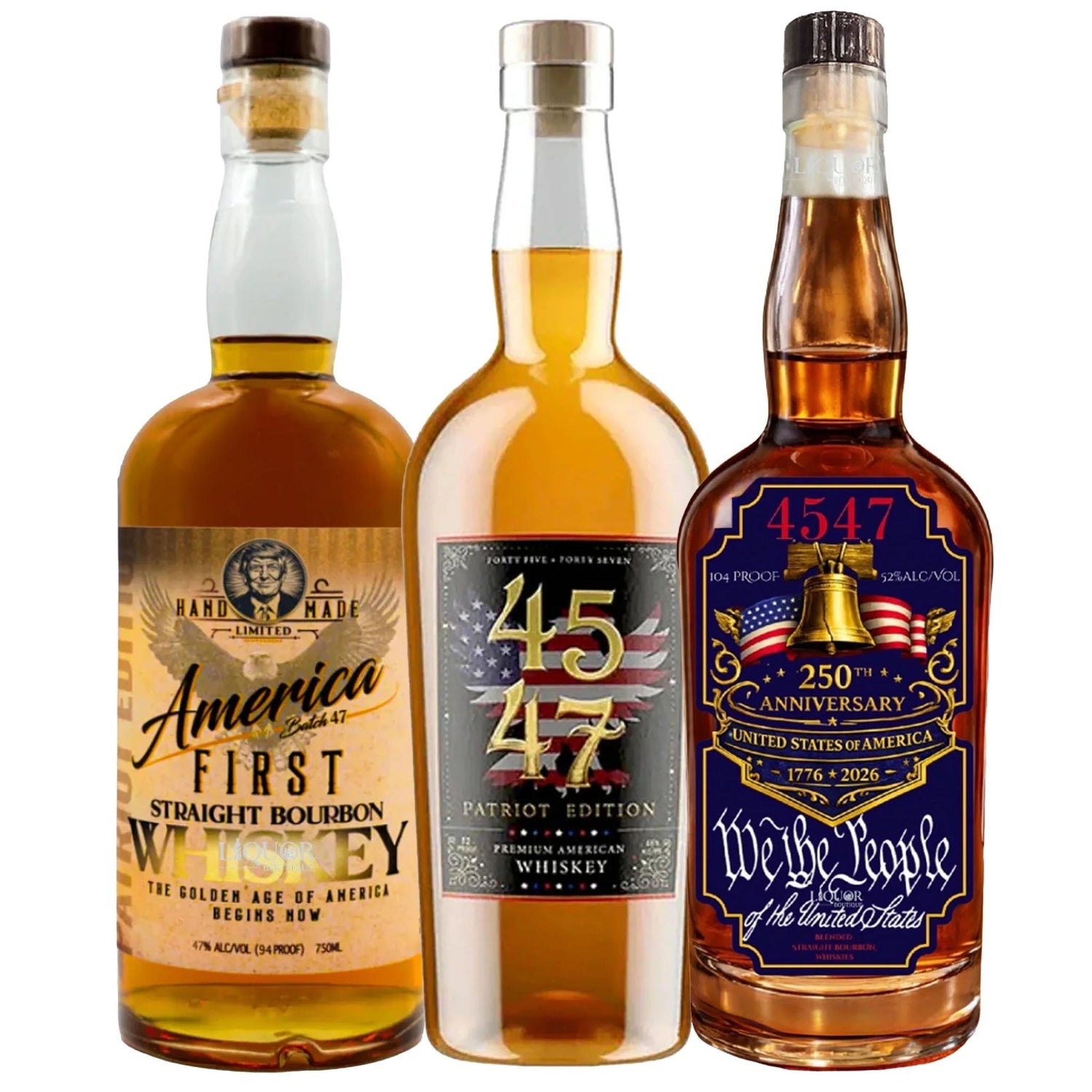 America First, 45/47 Patriot, & 45/47 250th Anniversary Edition Bourbon Whiskey Bundle 750ml - Liquor Boutique