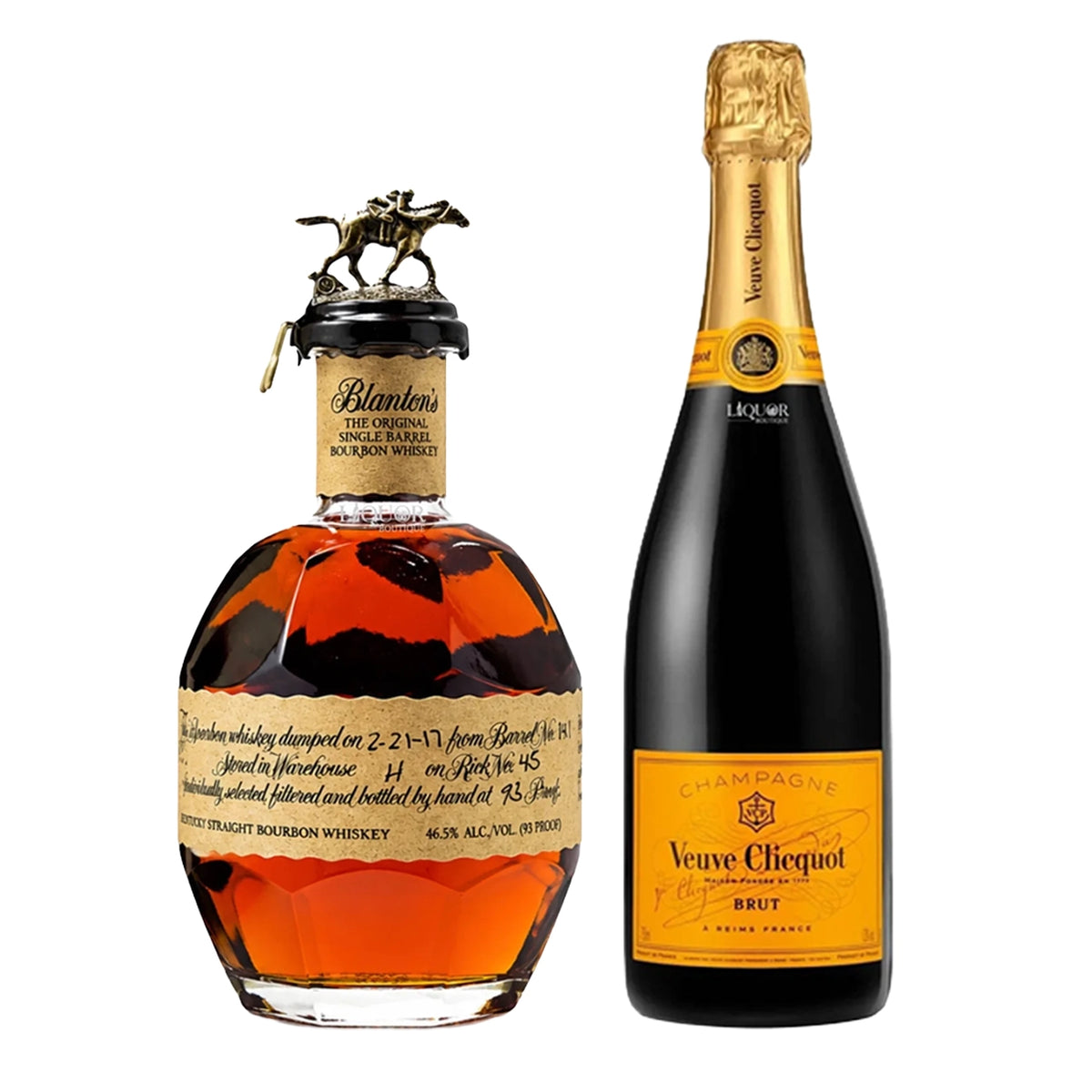 Blanton's Original Single Barrel Bourbon Whiskey & Veuve Clicquot Brut Yellow Label Champagne Bundle 750ml