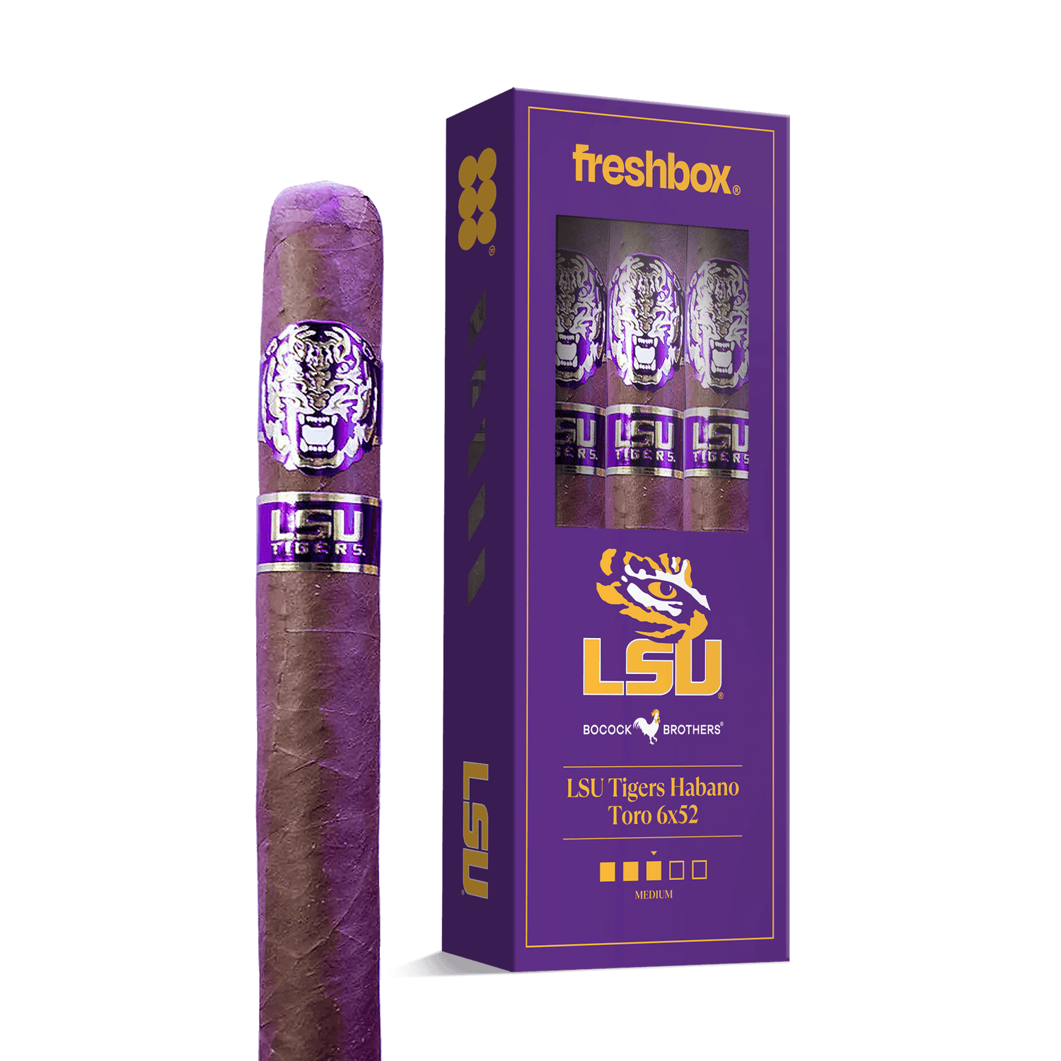 Boccock Brothers LSU Tigers Habano Toro 6x52 FreshBox | Cigar 3-Pack - Liquor Boutique