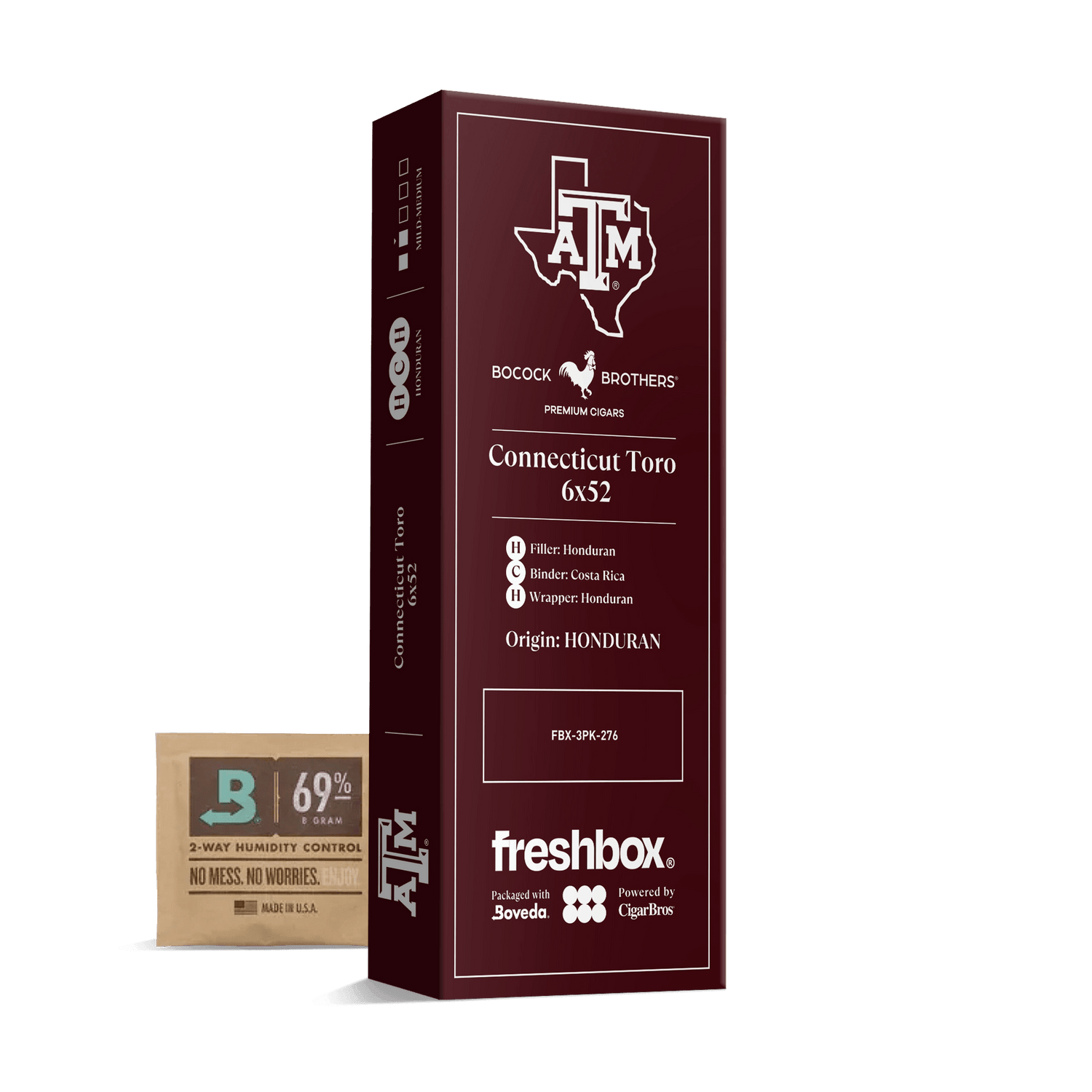 Boccock Brothers Texas A&M Connecticut 6x52 FreshBox | Cigar 3-Pack - Liquor Boutique