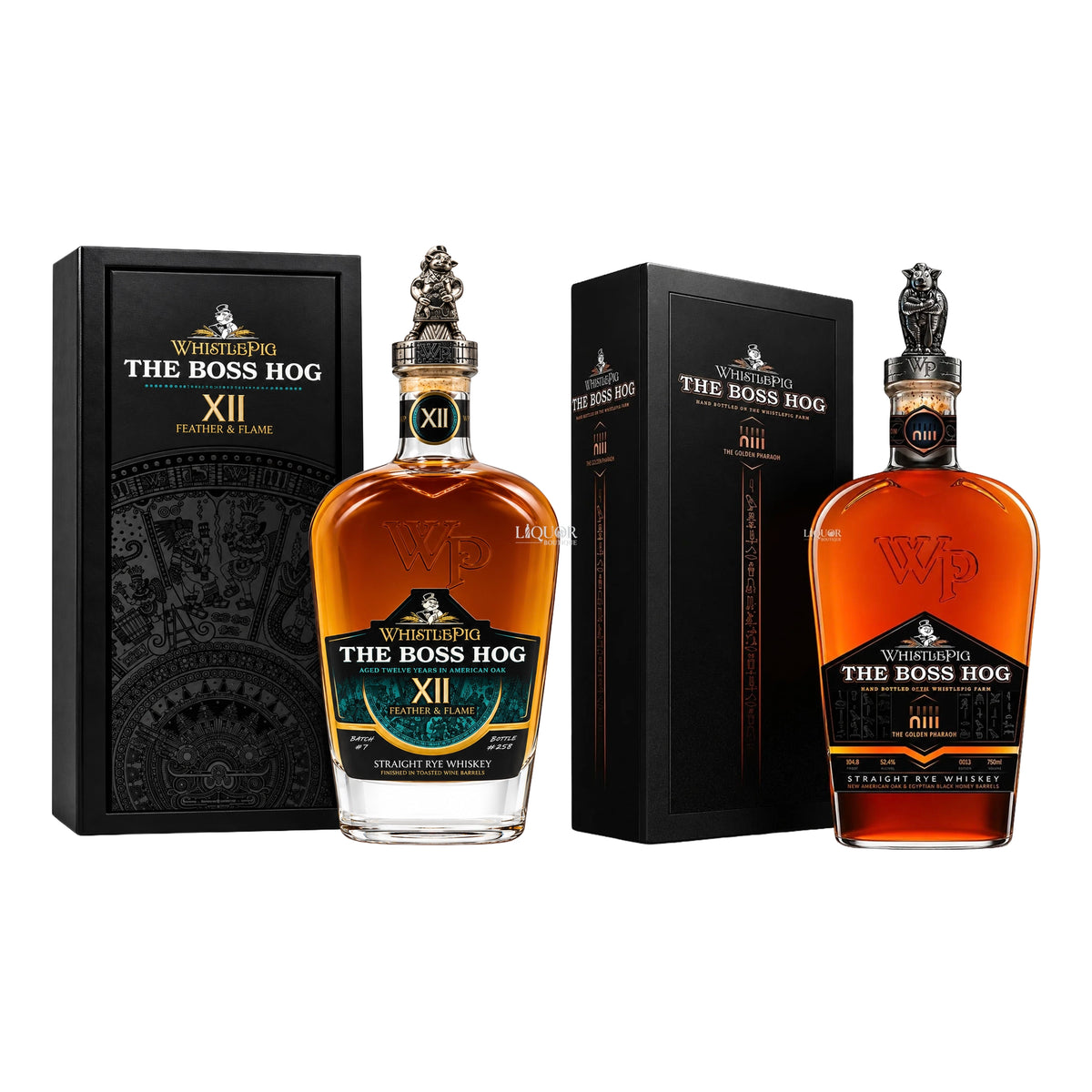 WhistlePig Boss Hog XII "Feather & Flame" & XIII: Golden Pharaoh Straight Rye Whiskey Bundle 750ml