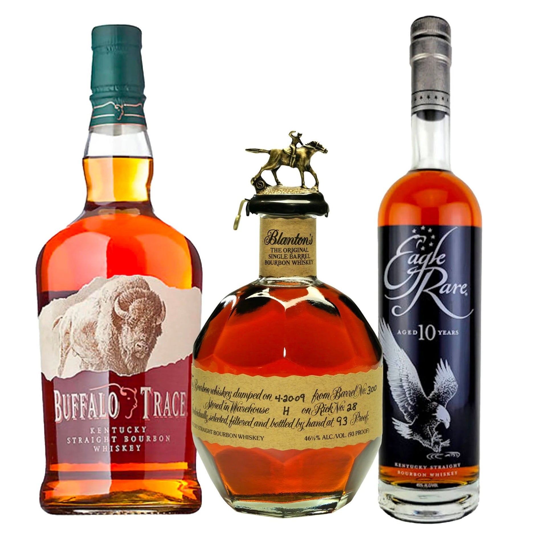 Buffalo Trace Bourbon, Blanton's Original Single Barrel, & Eagle Rare Aged 10 Years Bundle