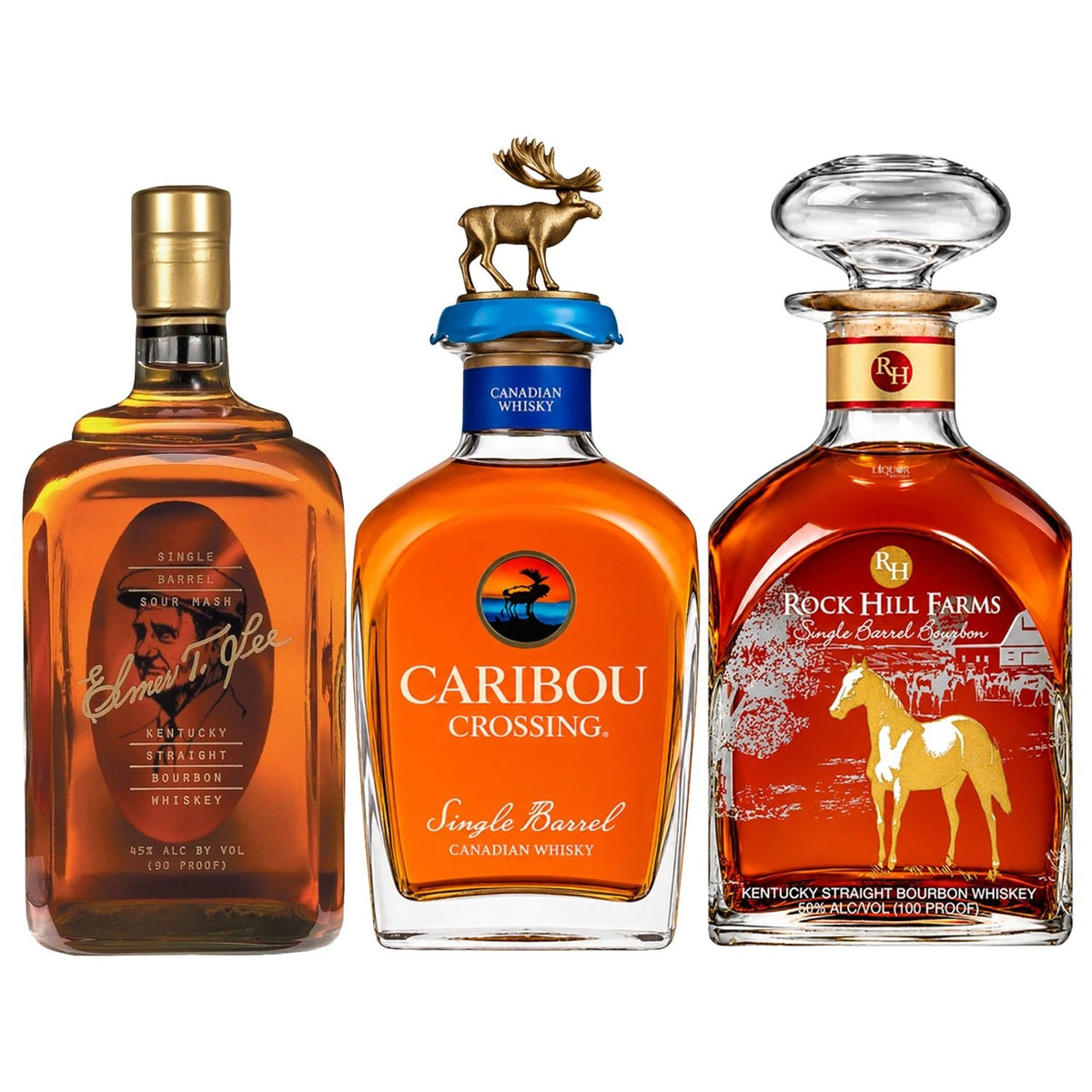Elmer T. Lee, Caribou Crossing & Rock Hill Farms Whiskey Bundle 750ml - Liquor Boutique