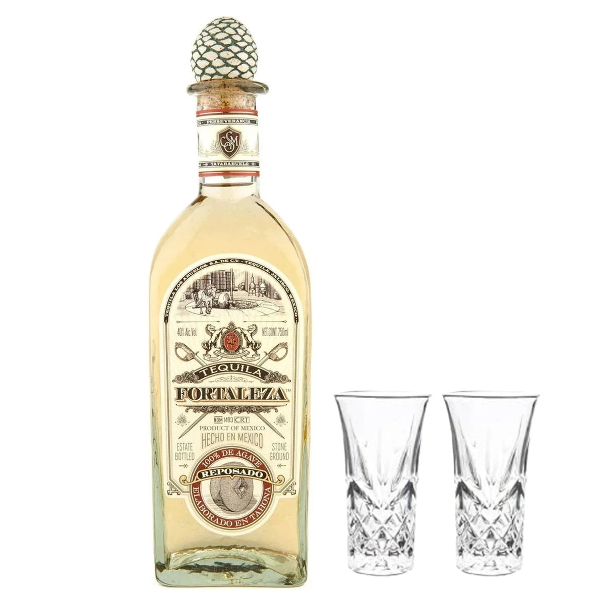 Fortaleza Reposado Tequila With 2 Shot Glasses Bundle - Liquor Boutique
