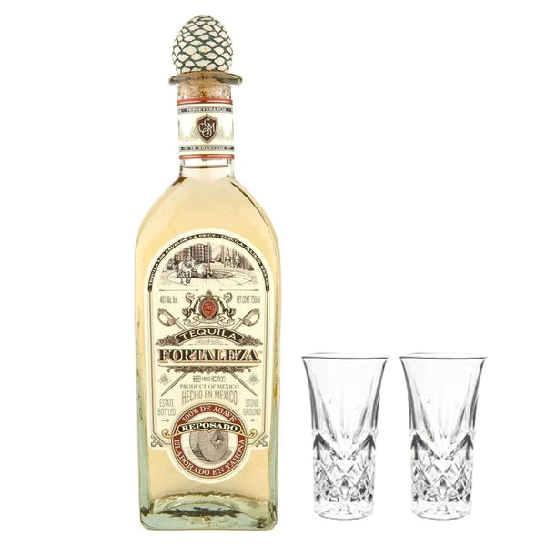 Fortaleza Reposado Tequila With 2 Shot Glasses Bundle - Liquor Boutique