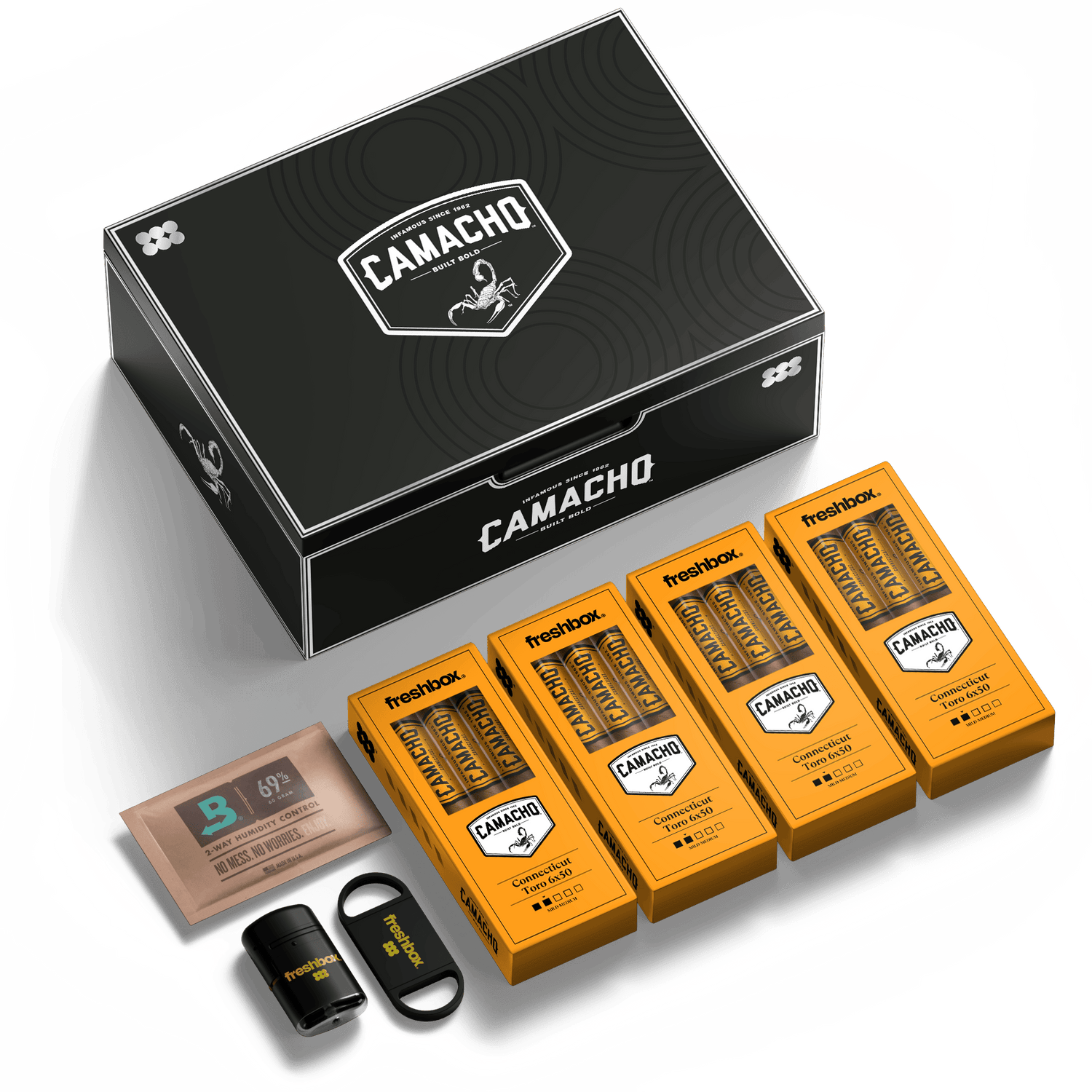 FreshBox Camacho Black Edition Humidor Starter Kit - Liquor Boutique