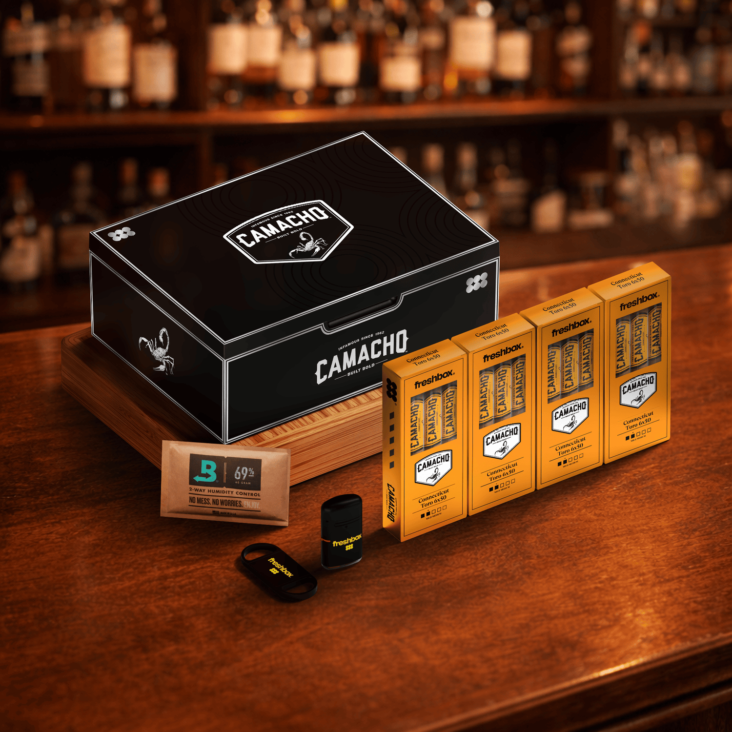 FreshBox Camacho Black Edition Humidor Starter Kit - Liquor Boutique