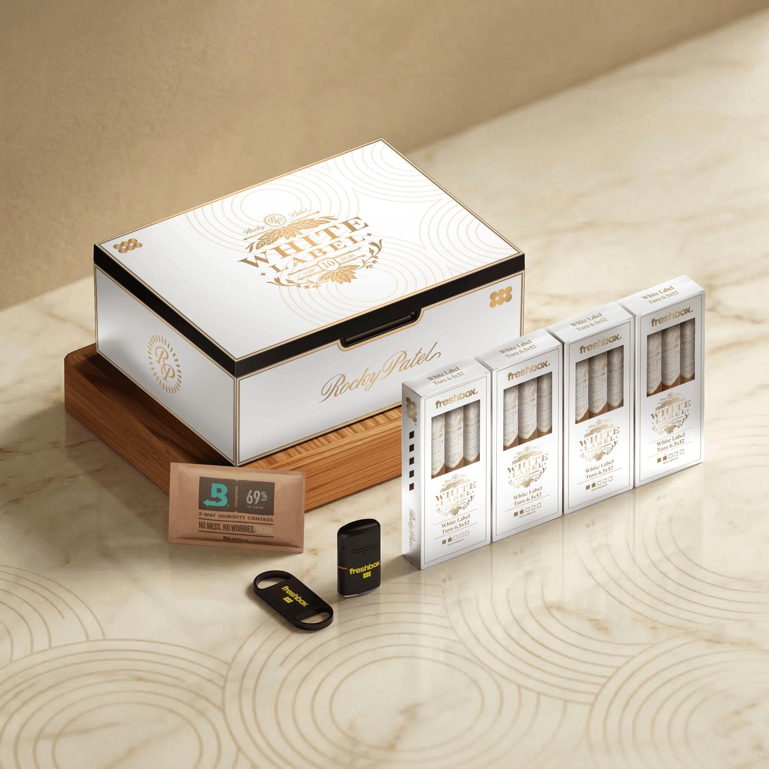 FreshBox Rocky Patel White Label Edition Humidor Starter Kit - Liquor Boutique