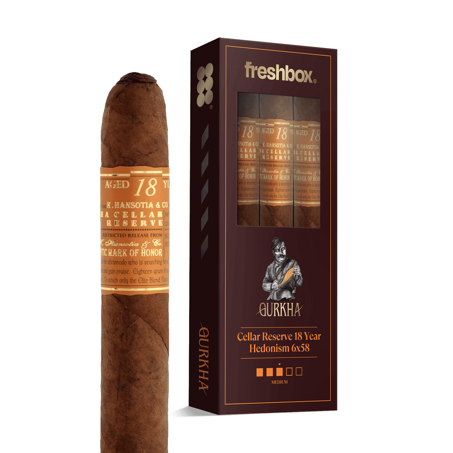 Gurkha Cellar Reserve 18 Year Hedonism 6x58 FreshBox | Cigar 3-Pack - Liquor Boutique