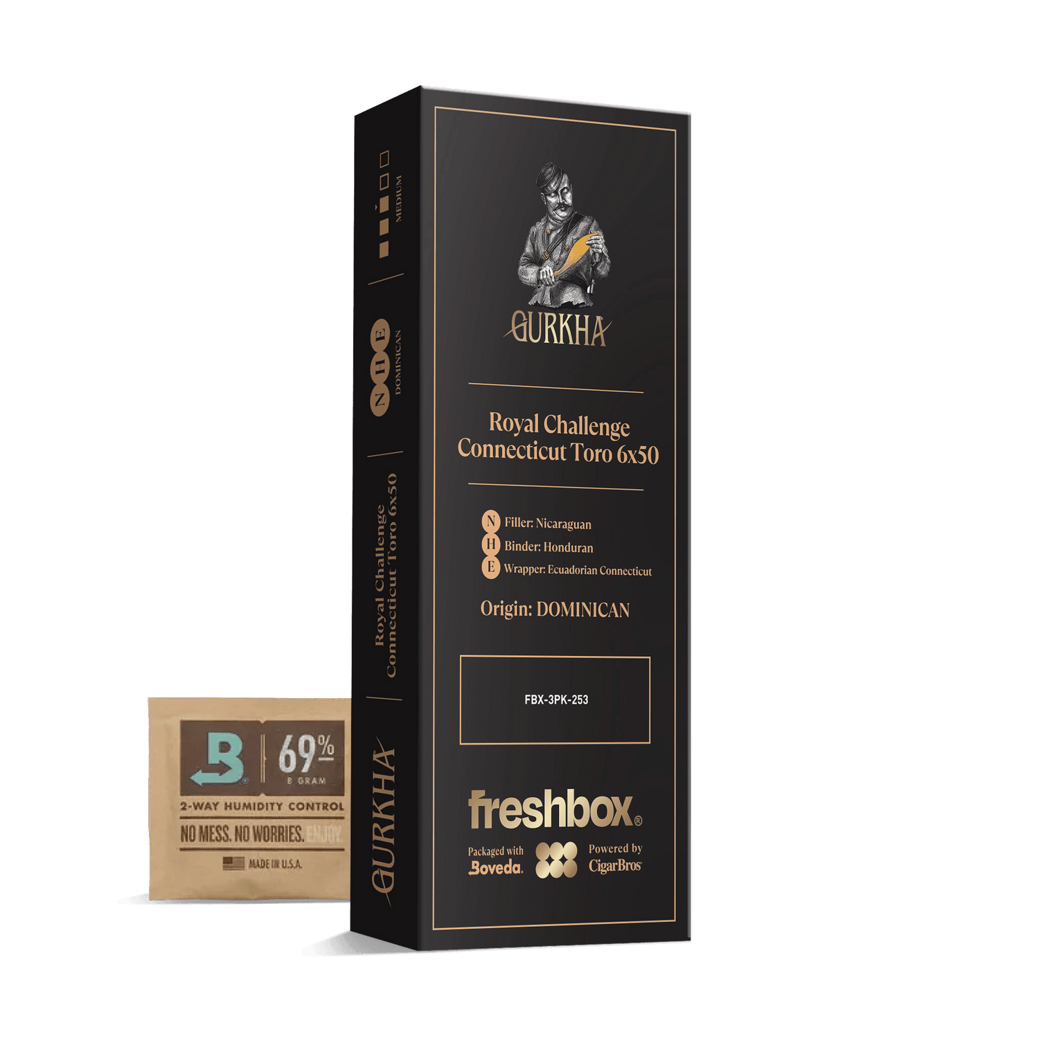 Gurkha Royal Challenge Connecticut Toro 6x50 FreshBox | Cigar 3-Pack - Liquor Boutique