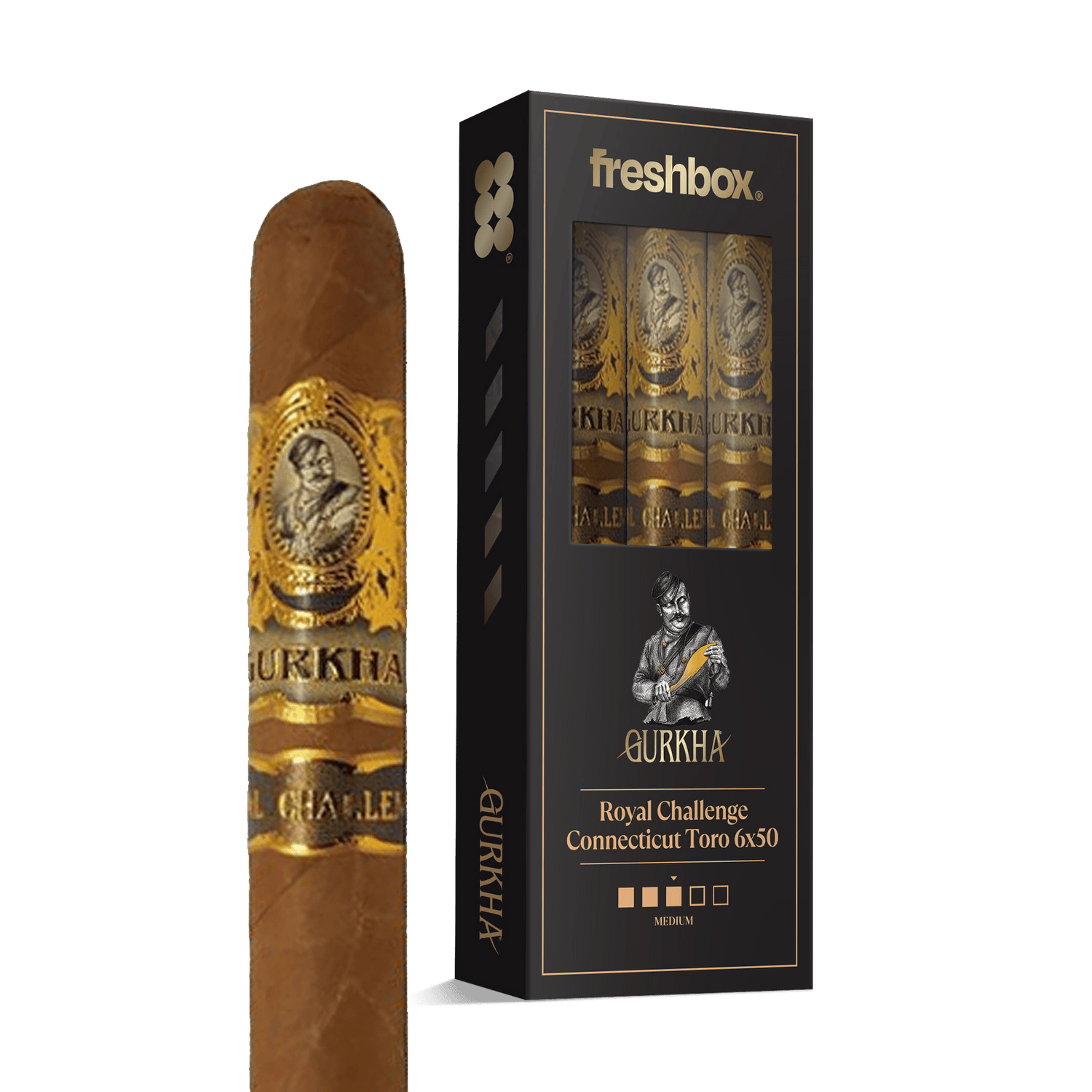 Gurkha Royal Challenge Connecticut Toro 6x50 FreshBox | Cigar 3-Pack - Liquor Boutique