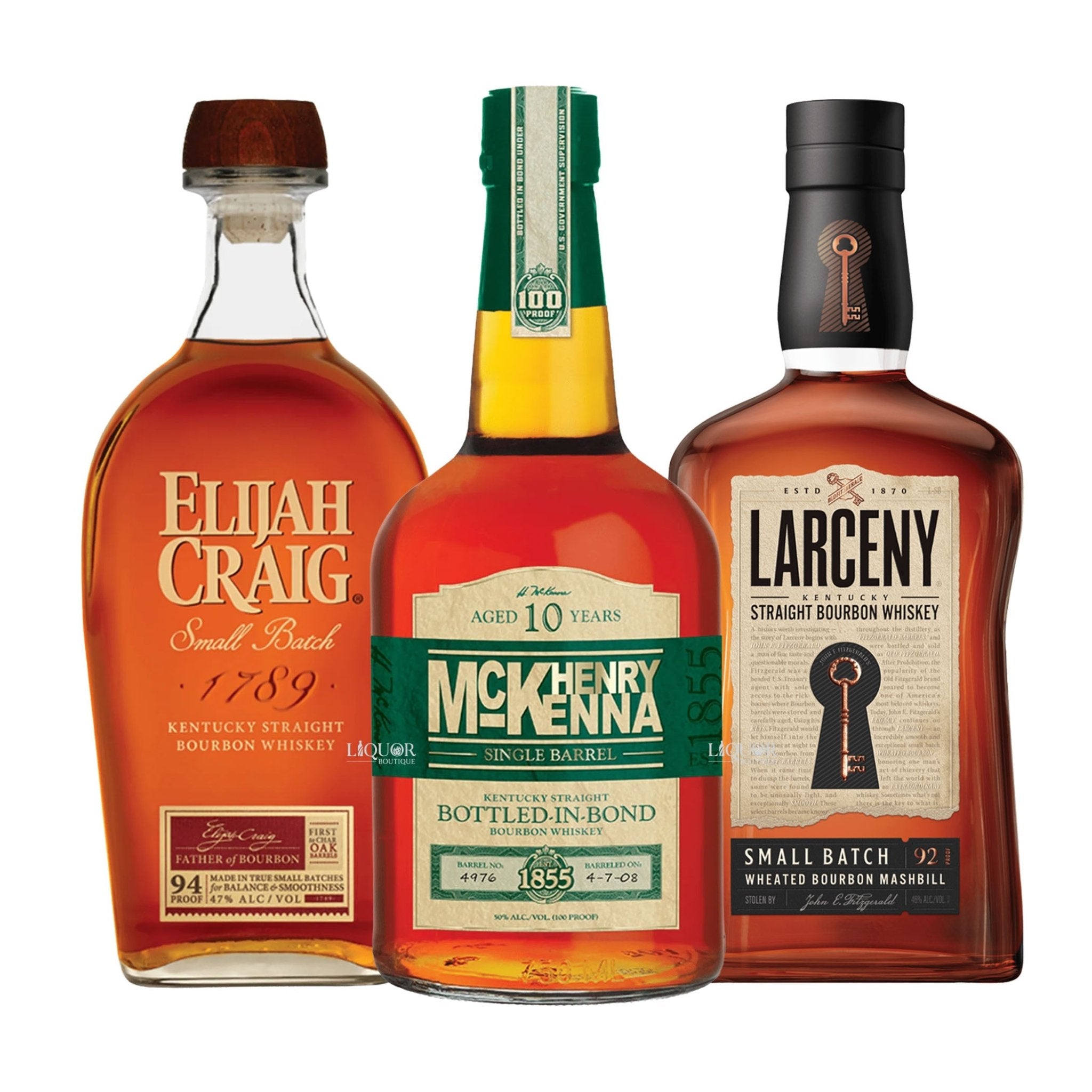 Henry McKenna, Elijah Craig, & Larceny Small Batch Bourbon Whiskey Bundle - Liquor Boutique