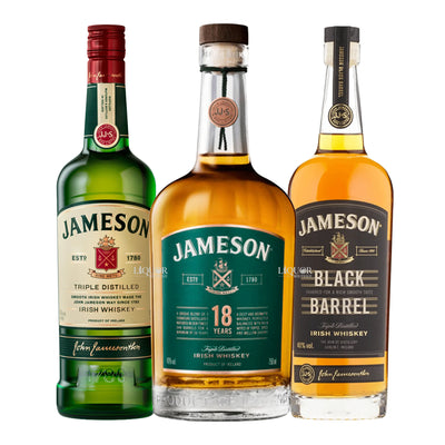 Jameson Triple Distilled, 18 Year, & Black Barrel Irish Whiskey Bundle 750ml