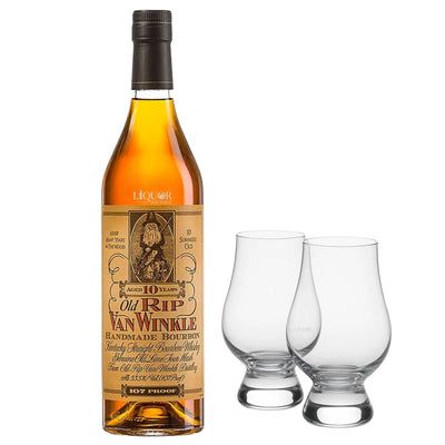 Old RIP Van Winkle 10 Year Bourbon & Glencairn Whiskey Glass Set