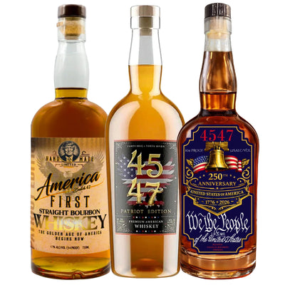 America First, 45/47 Patriot, & 45/47 250th Anniversary Edition Bourbon Whiskey Bundle 750ml