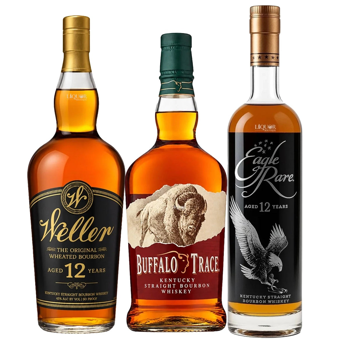 Weller 12 Year, Buffalo Trace & Eagle Rare 12 Year Bourbon Whiskey Bundle 750ml - Liquor Boutique